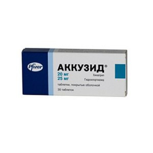 Аккузид таблетки покрытые пленочной оболочкой 20 мг+25 мг 30 шт. Аккузид таблетки покрытые пленочной оболочкой 20 мг+25 мг 30 шт.