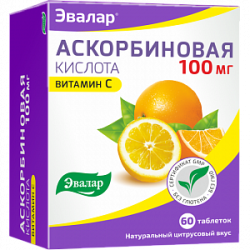 Аскорбиновая кислота таблетки 100 мг 60 шт. Эвалар (БАД) Аскорбиновая кислота таблетки 100 мг 60 шт. Эвалар (БАД)