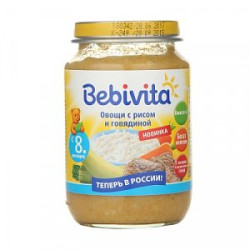 Bebivita Пюре Овощи с рисом и говядиной 8+ 190 г Bebivita Пюре Овощи с рисом и говядиной 8+ 190 г