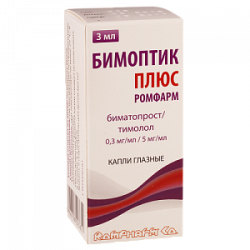 Бимоптик Плюс капли глазные 0,3+5 мг/мл флакон 3 мл Бимоптик Плюс капли глазные 0,3+5 мг/мл флакон 3 мл