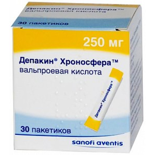 Депакин Хроносфера гранулы с пролонгированным высвобождением 250 мг пакетики 30 шт. Депакин Хроносфера гранулы с пролонгированным высвобождением 250 мг пакетики 30 шт.