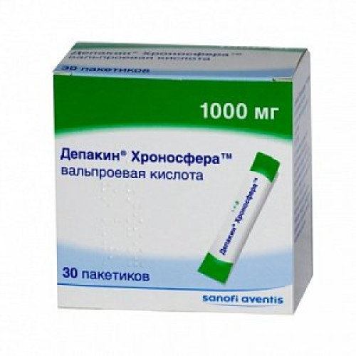 Депакин Хроносфера гранулы с пролонгированным высвобождением для приема внутрь 1000 мг пакетики 30 шт. Депакин Хроносфера гранулы с пролонгированным высвобождением для приема внутрь 1000 мг пакетики 30 шт.
