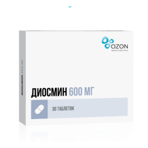 Диосмин таблетки покрытые пленочной оболочкой 600 мг 30 шт. Озон Диосмин таблетки покрытые пленочной оболочкой 600 мг 30 шт. Озон