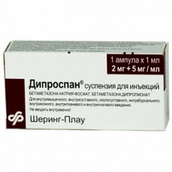 Дипроспан суспензия для инъекций 2 мг+5 мг/мл 1 мл ампула 1 шт. Дипроспан суспензия для инъекций 2 мг+5 мг/мл 1 мл ампула 1 шт.