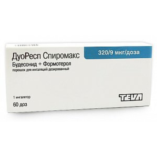 ДуоРесп Спиромакс порошок для ингаляций дозированный 320 мкг+9 мкг/доза 60 доз ДуоРесп Спиромакс порошок для ингаляций дозированный 320 мкг+9 мкг/доза 60 доз