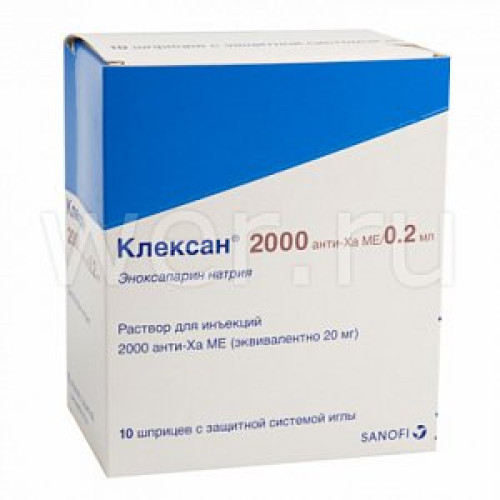 Клексан раствор для инъекций 2000 анти-Ха МЕ 0,2мл (20 мг) шприц 10 шт. Клексан раствор для инъекций 2000 анти-Ха МЕ 0,2мл (20 мг) шприц 10 шт.