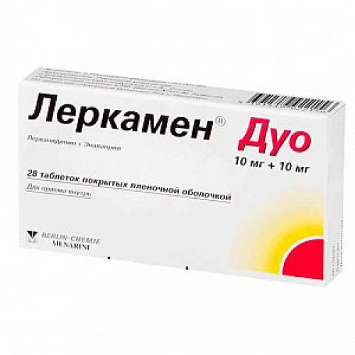 Леркамен Дуо таблетки покрытые пленочной оболочкой 10 мг+10 мг 28 шт. Леркамен Дуо таблетки покрытые пленочной оболочкой 10 мг+10 мг 28 шт.