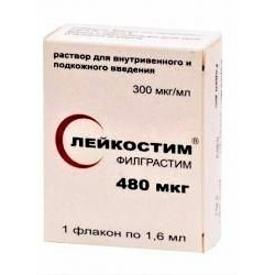 Лейкостим раствор для внутривенного и подкожного введения 480 мкг (300 мкг/мл) флакон 1,6 мл 1 шт. Лейкостим раствор для внутривенного и подкожного введения 480 мкг (300 мкг/мл) флакон 1,6 мл 1 шт.