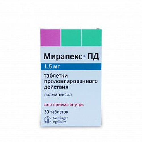 Мирапекс ПД таблетки пролонгированного действия 1,5мг 30 шт. Мирапекс ПД таблетки пролонгированного действия 1,5мг 30 шт.