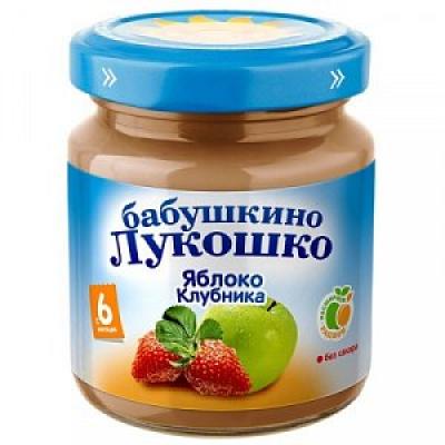 Бабушкино лукошко Пюре яблоки клубника с 6 мес. 100 г