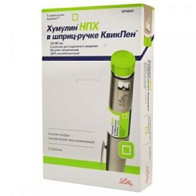 Хумулин НПХ суспензия для подкожного введения 100 МЕ/мл шприц-ручка квикпен шприц-ручка 3 мл 5 шт.