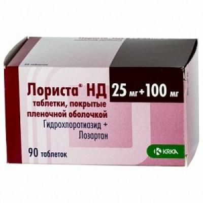Лориста НД таблетки покрытые пленочной оболочкой 25 мг+100 мг 90 шт.